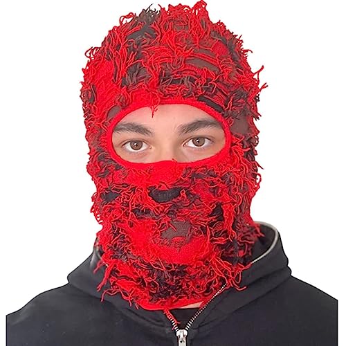 FAIRUO Knit Distressed Balaclava Distressed Knitted Full Face Ski Mask Ski Balaclava Fuzzy Balaclava Camouflage Balaclava, rot / schwarz, Einheitsgröße