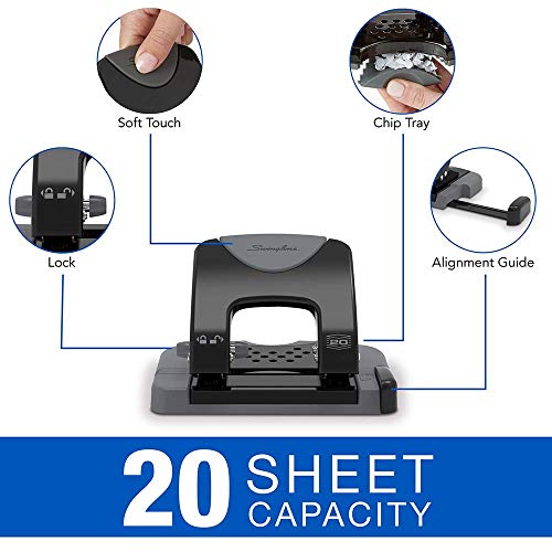 Image of Swingline 2 Hole Punch, Hole Puncher, SmartTouch with Edge Guide, 20 Sheet Punch Capacity, Low Force Required, Black /Gray, 6 Pack (74135CS)