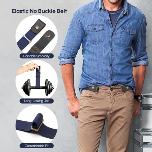 Image of WHIPPY No Buckle Stretch No Show Belt for Men 1.38 inches Wide, Buckless Invisible Elastic Belt for Jeans Pants