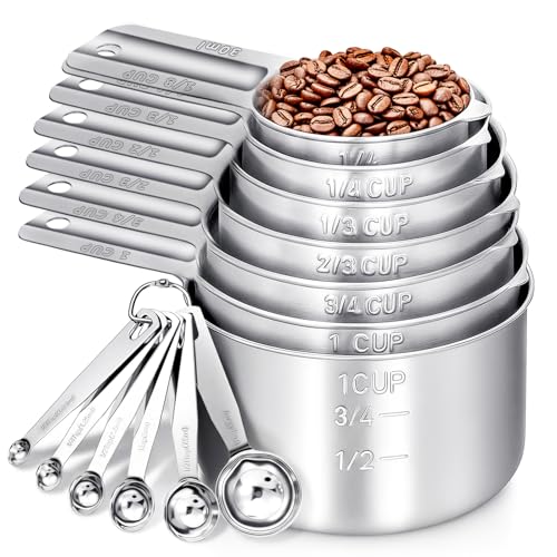Set de 13 tazas y cucharas medidoras de acero inoxidable miniatura 1