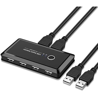 Thecom USB Switcher, For 2 PCs, USB Switcher, USB 3.0, USB2.0, 4 Ports, High Speed Transfer, Selector, Switch, Manual Switch, Printer, Mouse, Keyboard, Hub, Hard Disk, Etc., Includes Cable 1 USB 2.0