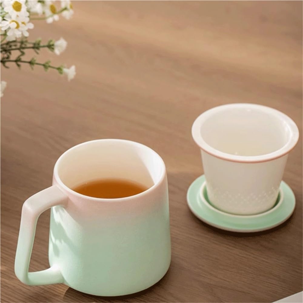 Kaffeetasse aus Keramik Kaffeetasse mit Farbverlauf, 1er-Set, Keramikfilter zur Tee- und Wassertrennung mit Deckel, Fassungsvermögen der Tasse 325 ml, for Männer und Frauen im Büro Tee-Wasser-Tasse Na