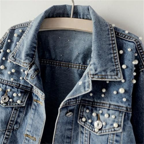 Women Oversized Denim Jacket Embroidered Pearls Beading Jeans Coat Jean Jacket Women 2025 Y2K Trendy Clothes3