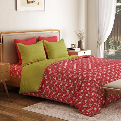 Image of Mytrident Bedsheet for Double Bed Queen Size |90 Inches x 100 Inches | Petal Pop Red
