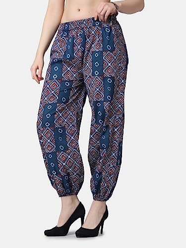Image of POPWINGS Casual Bagru Printed Joggers for Women || Pull On Joggers for Women || Comfortable Casual Women Joggers for Summer || Loose Fit Joggers for Women