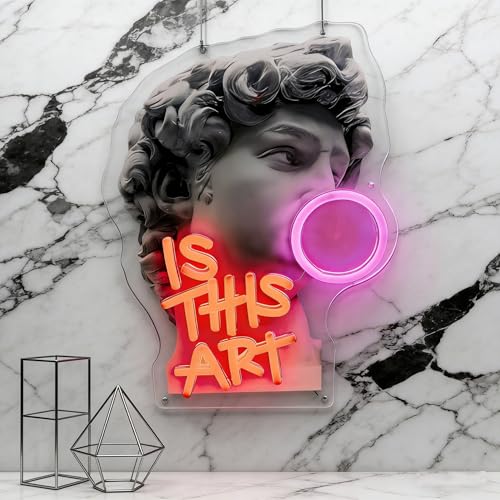 Image of David Neon Sign, inchIs This Art inch Bubble Gum LED Neon Light, 5V USB Powered Aesthetic Neon Signs for Wall Decor, Pop Art Neon Lamp for Bedroom, Living Room, Bar, Party, Home Art Decoration, Pink & Red