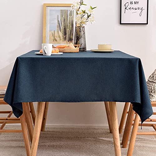 Nappe lavable bleu marine effet lin rectangulaire 90x90cm durable - 2