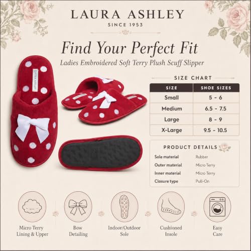 Image of Laura Ashley Ladies Embroidered Soft Terry Plush Scuff Slipper