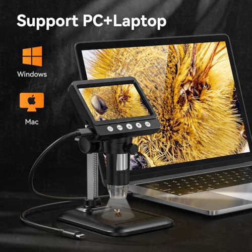 Image of Lukzer Digital Microscope 1000X Zoom with 4.3-Inch IPS LCD Screen, 1080P HD Video & Camara, 8 LED Lights, Type-C USB Portable Microscope for Industrial Use, PCB Soldering, Repairing & Jewelry