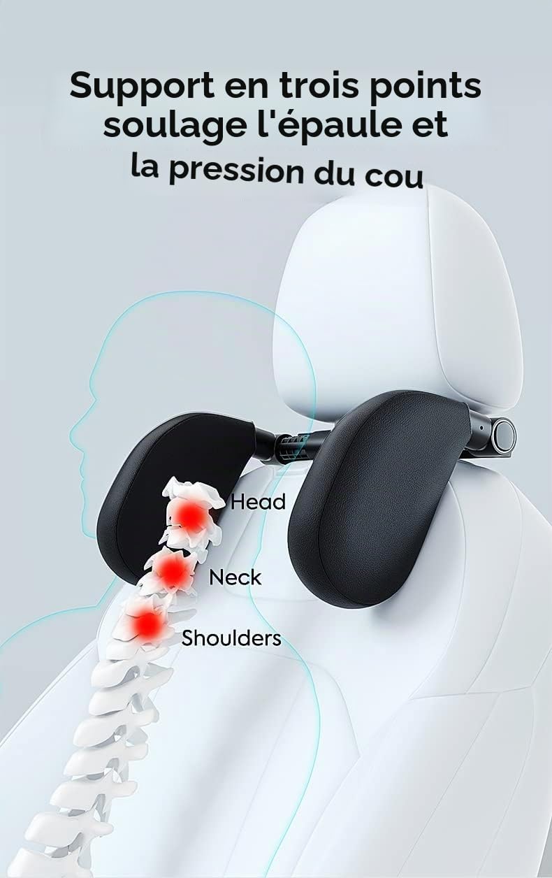 Appuie-tête auto pour enfants et adultes, coussinets latéraux réglables à 180°, éponge de mémoire tête et support de cou (Noir)