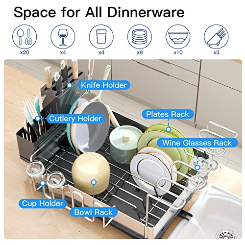 Dish Drying Rack, Stainless Steel Large Dish Rack, Rustproof Dish Racks For Kitchen Counter With Drainboard, Compact Dish Drainers With Utensil Holder, Drying Rack For Dishes, Knives, Spoons, And Fork #TOP5