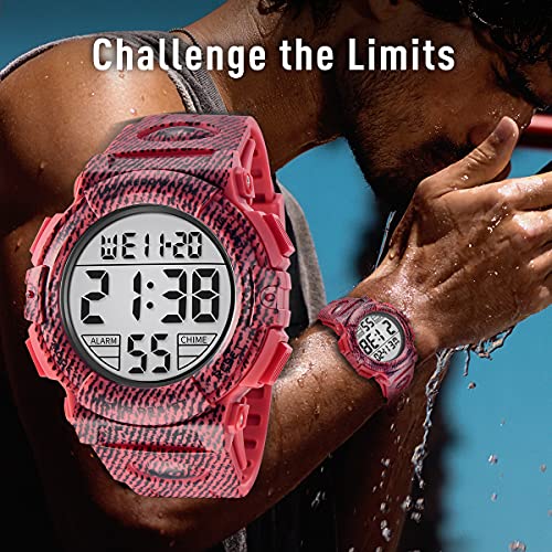 Image of Mens Digital Watch - Sports Military Watches Waterproof Outdoor Chronograph Military Wrist Watches for Men with LED Back Ligh /Alarm /Date, Th-BlackRed,