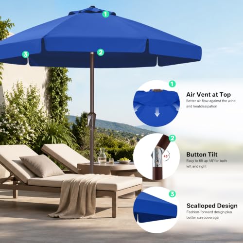 Image of ABCCANOPY 7.5ft Scalloped Patio Umbrella, Outdoor Table Umbrella with Tilt and Crank, Fiberglass Ribs Deck Umbrella for Patio, Pool, Garden, Picnic (Blue)