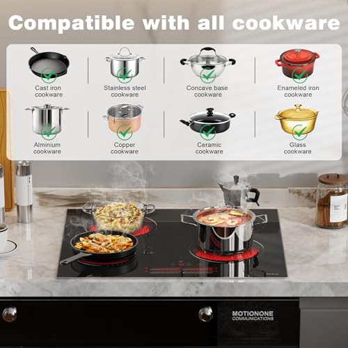 Image of Hobsir 24 Inch Electric Cooktop 4 Burner 6000W, 24 inch Radiant Electric Stove Top, Built-in Ceramic Stove Top with Sliding Control, Timer, Safety Lock, 9 Power Levels, 220V-240V Hard Wire (No Plug)