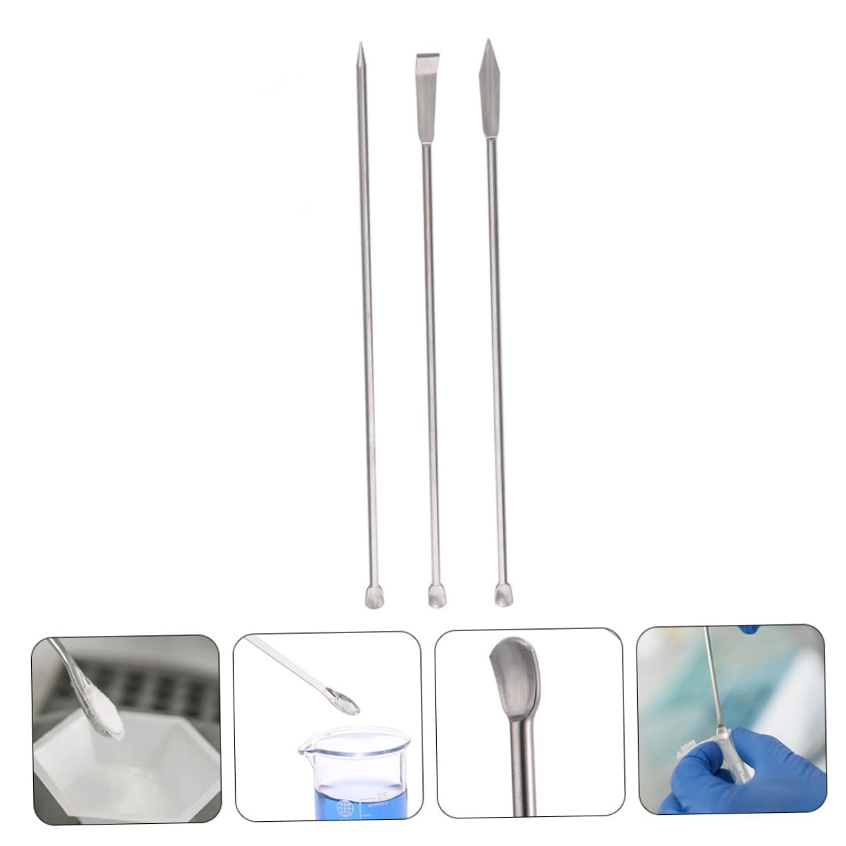 CHILDWEET 3 Stück-pack Laborlöffel aus Edelstahl Doppelseitiges Design mit Flachem Ende Medizinischer Probierlöffel zum Abmessen Kleiner Mengen für Zuhause und Klassenzimmer