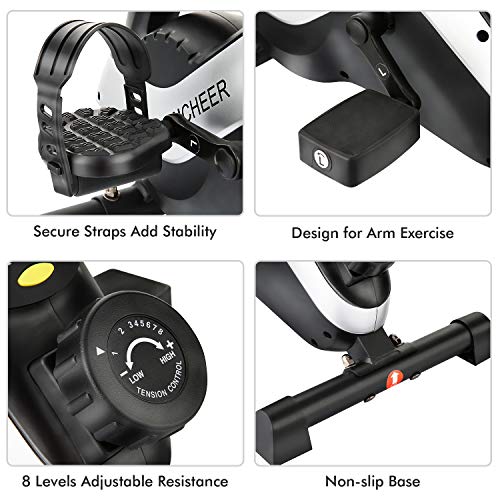 ANCHEER Under Desk Bike Pedal Exerciser - Mini Magnetic Stationary Exercise Bike for Home and Office Fitness, 2-in-1 Peddler Equipment for Knee Leg Arm Strength Training with LCD Monitor