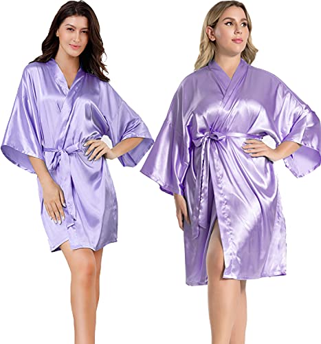 Image of EPLAZA Women Silky Satin Robe Wedding Bridal Party Bride Bridesmaid Robes Kimono Loungewear Dressing Gowns