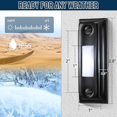 Dreyoo Metal Doorbell Push Button, Heavy Duty Metal Door Bell Wired Button LED Lighted Wall Mounted Door Bell Push Butto - Additional View