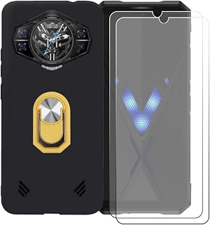 Case for Doogee S200 Ultra (6.72") with Ring Support + [2 Pack] Tempered Glass Screen Protector, Flexible Silicone Shell Bumper TPU Protective Cover, Yellow