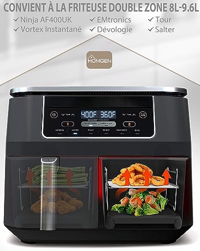 Panier Double Friteuse à Air Grille Acier Inoxydable pour Manque d'Espace Cuisson 8l-9.6l