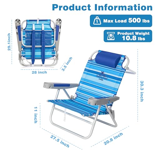 Image of SUNNYFEEL Extra Wide 28 inch Low Beach Chair 2 Pack 5 Position Lay Flat, XL Oversized Portable Folding Camping Chairs with Cup Holder for Outdoor /Trip, Foldable Backpack Beach Chair for Adults