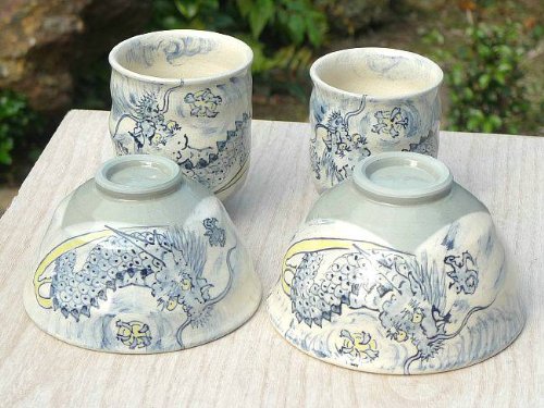 Amazon | 龍夫婦湯呑と夫婦茶碗セット 陶仙 | 京焼清水焼 | 飯碗 通販