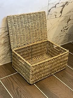 Large Rustic Wicker Golden Brown Storage Basket Trunk Handmade Wicker Chest With Lid And Handles