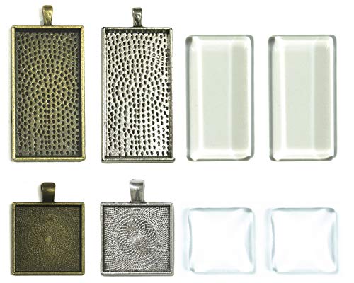 All In One Mixed Styles Cabochon Set: 20pcs Cabochon Frame Tray Pendant with 20pcs Glass Dome for DIY Jewelry Making Jewelry Making DIY Findings (Rectangle + Square - 20 Sets)