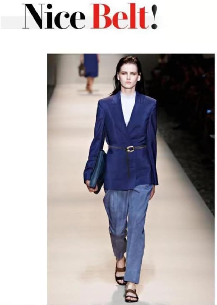 Women Double Strap Tie Belt Genuine Leather Gold Buckle Waist Belt Dress Corset - Image 3