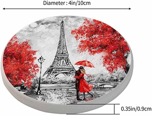 Miniatura 2 de oFloral Juego de 2 posavasos de torre Eiffel absorbentes para parejas, abrazando bajo el paraguas rojo, romántico, regalo de inauguración de casa,