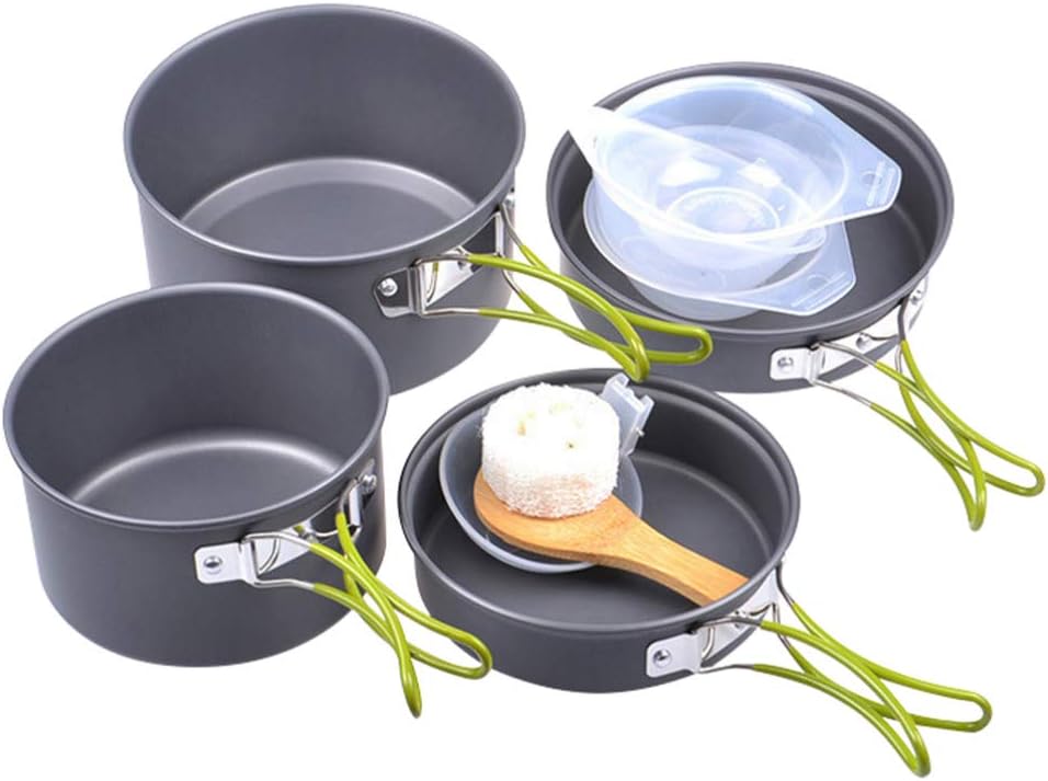 1set Portable Camping Cookware Kit Non-Stick Cookware for People Lightweight Cooking Pot Hiking Picnics and Outdoor Cooking