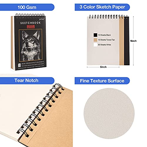 Prina PRINA-50 Pack Drawing Set Sketch Kit, Sketching Supplies With 3-Color Sketchbook, Graphite, And Charcoal Pencils, Pro Art Drawing Kit For Artists Adults Teens Beginner Kid thumb #4
