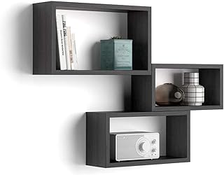 MOBILI FIVER, Set de 3 estantes de Pared rectangulares Giuditta, Color Madera Negra, Aglomerado y Melamina, Estante Cubo para Cocina y salón, Made In Italy