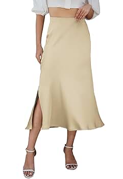 Amazon.com: HERBATOMIA Women's Satin Side Slit Midi Skirt