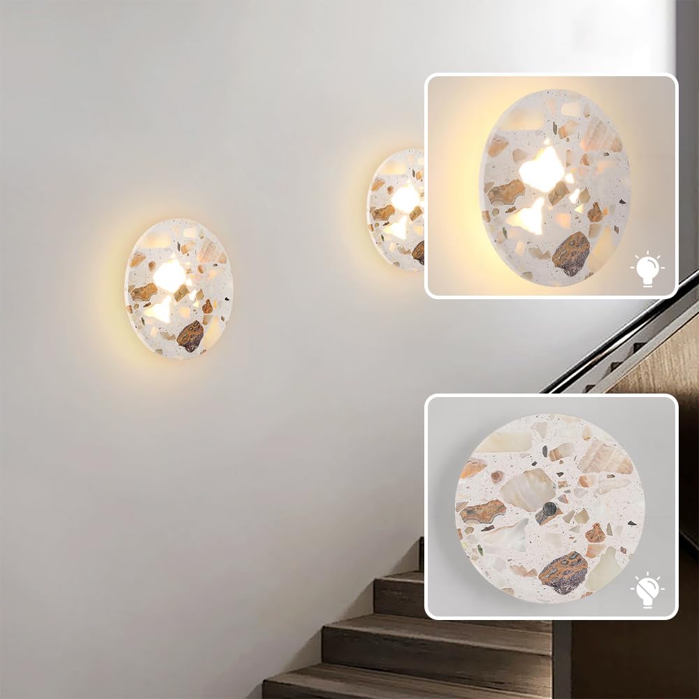 Applique da Parete nordica in Pietra con Lampada a LED Rotonda, 7W 3000K, Illuminazione in Stile Wabi Sabi per Soggiorno, Camera da Letto, Decorazione d'interni.