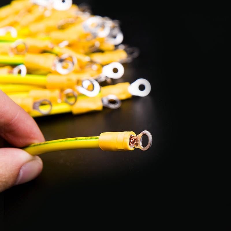 100pcs 10cm Length 10 AWG 6mm2 BVR Yellow-Green Solar Grounding Wire with Terminals Copper PV Cabinet Bridge Leakage Earth Cable