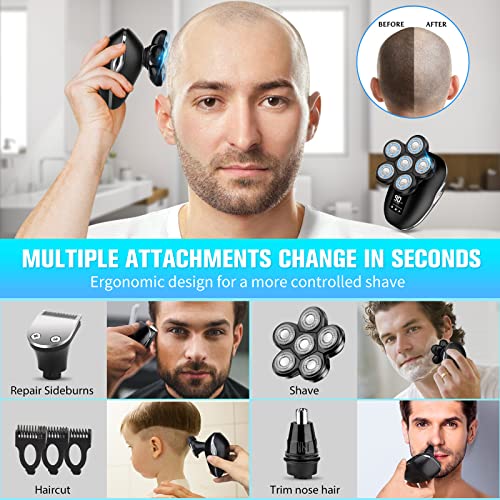 Electric Head Shaver For Bald Men, 6 In 1 Mens Electric Head Razor Bald Head Shaver Cordless Electric Razor Men, Ipx7 Wet/Dry Waterproof Skull Shaver With Head Shaver Kit Led Display(Silver) #TOP1