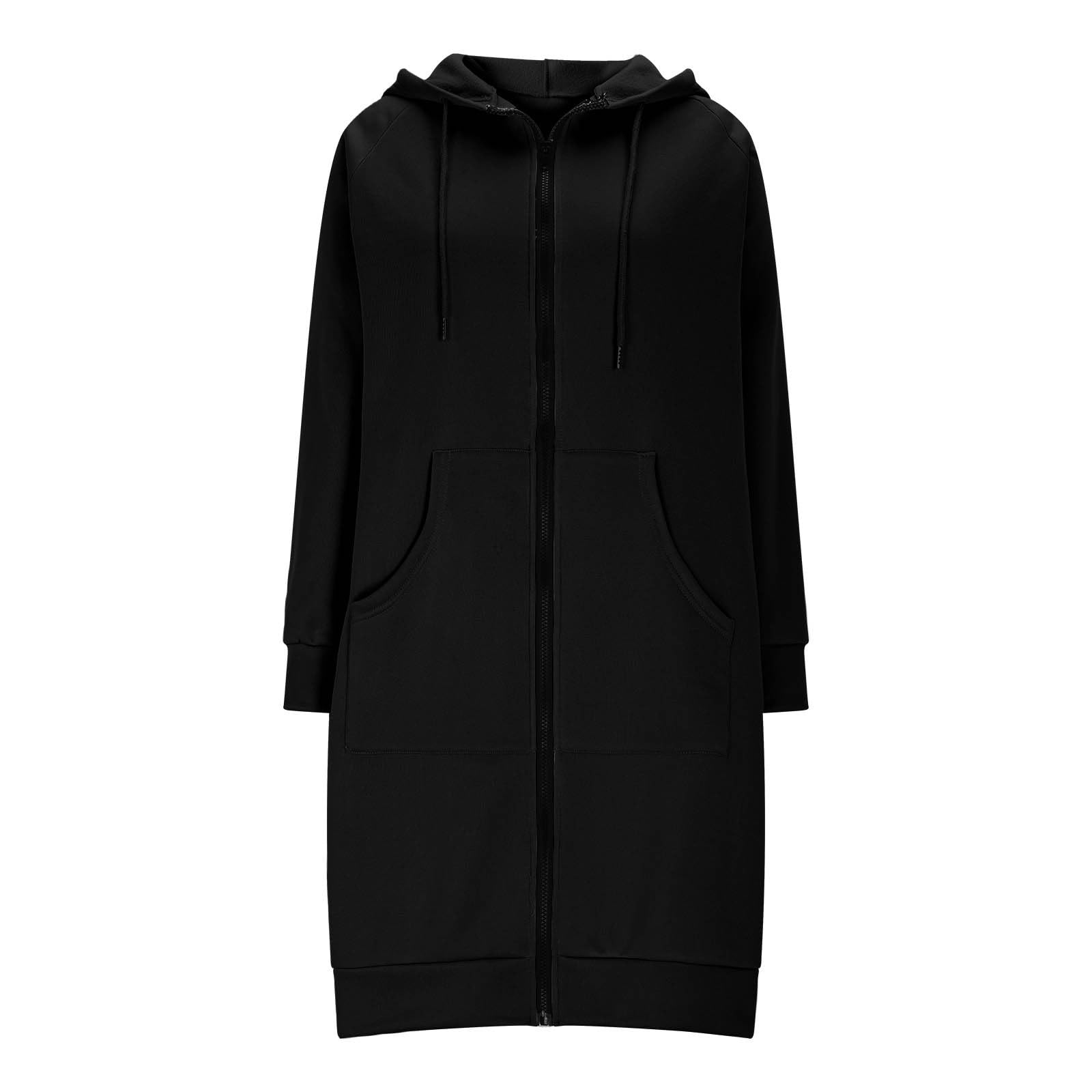 Générique Sweat Long à Capuche Zippé Femme Manteau Automne Hiver Chaud Sweatshirt Uni Rétro Veste Manches Longues Légère Décontractée Pull Comfortable avec Poches Hoodies