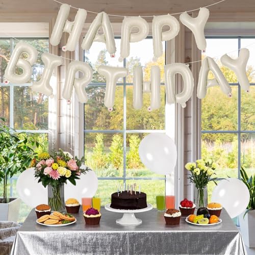 Image of 65 Pcs Cream Happy Birthday Balloons, 2 Sets A-Z Cream Letters Foil Balloons,16 Inch Personalized Name Happy Birthday Banners for Wedding Baby Shower Anniversary Party Decorations