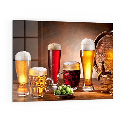 DEQORI Küchenrückwand Glas | Motiv Frisch gezapte Biere | 80x60 cm | Bad- oder Herd-Rückwand | Herdblende Spritzschutz für Küche & Badezimmer | moderne Deko für Fliesenspiegel