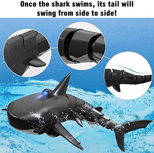 OUTFANDIA Remote Control Shark Toy for Water with LED Light, Rechargeable Electric Toy RC Shark with 2 Battery Pool Toys for Kids,1:18 Scale 2.4G High Simulation for Swimming Bathroom Shark Pool Toys - Thumbnail 3