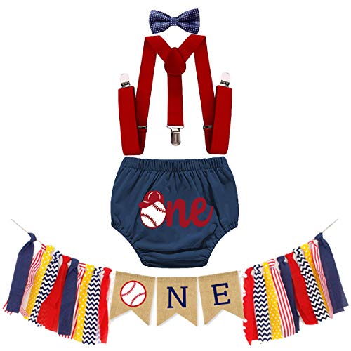 MYRISAM Baby Baseball 1st Birthday Cake Smash Photo Prop Outfits Decorations Kit Highchair