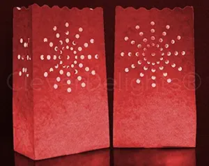 50 Pk - CleverDelights Red Luminary Bags - Sunburst - Flame Resistant Luminaria - Wedding Christmas