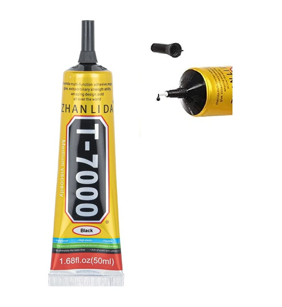 Wroughton Multipurpose T-7000 Self Leveling Black Adhesive Glue for Jewelry, Rhinestone Craft work, Repair Touch Screen of All Mobile Phones (1.68 fl Oz) - Pack of 1 (50 ml)