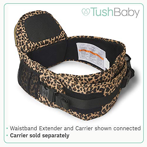 TushBaby Waistband Extender - Extension Belt, Custom Fit, Adjustable, Machine Washable, Ergonomic Child + Infant + Toddler Carrier, Leopard