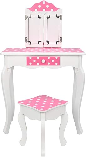 Miniatura 4 de Ochine Juego de tocador para niños, juego de mesa y silla para niños, taburete de tocador para niños con taburete, escritorio de maquillaje de