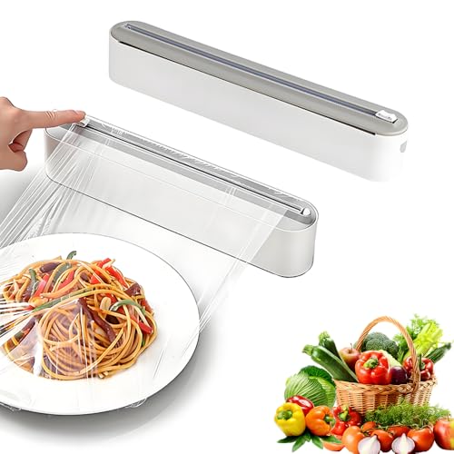 2 Stück Magnetischer Frischhaltefolienspender mit Schneider, Folienschneider mit Cutter für Frischhaltefolie & Alufolie, Alufolienspender und Frischhalte für Küche, Ohne Bohren & Saubere Schnitte