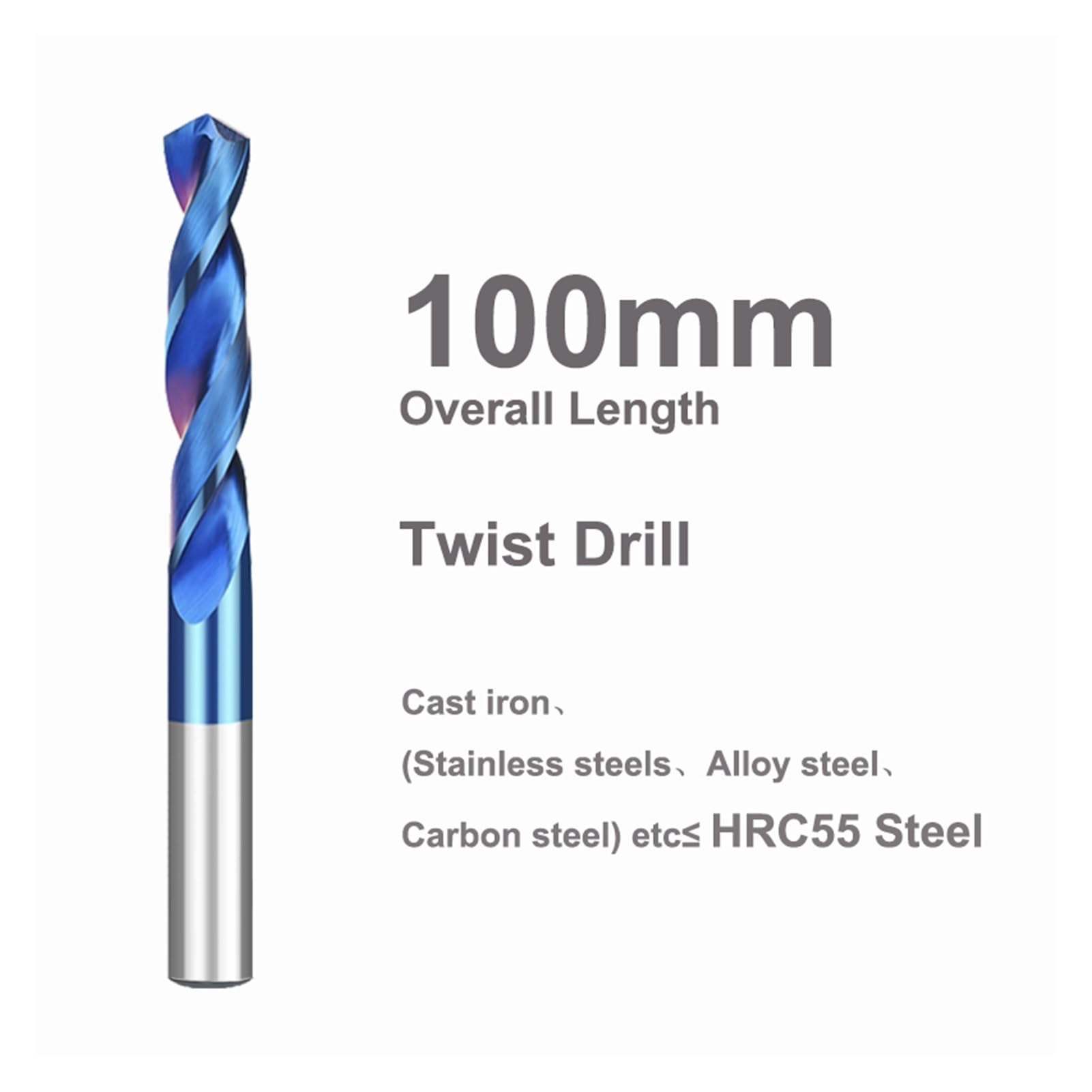 Juegos de brocas, broca helicoidal de carburo, longitud total, 100 mm, brocas de tungsteno sólidas, HRC65 CNC, mango recto, orificio de perforación for metal, hierro y acero (color: HRC65 100 mm, tama
