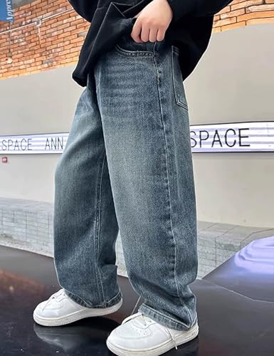 Boy's Baggy Jeans Straight Leg Vintage Jeans Loose Denim Pants with Pockets4