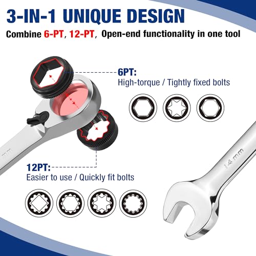 WORKPRO 7-Piece 3-in-1 Reversible Ratchet Wrench Set, Metric 8mm to 17mm - image 2